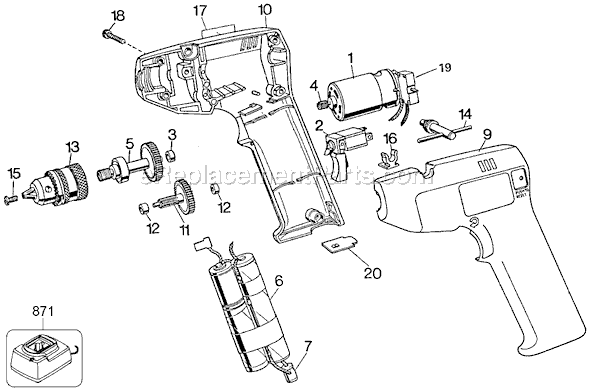 Page A Diagram and Parts List for 9026 Type 1 Black and Decker Cordless Drill